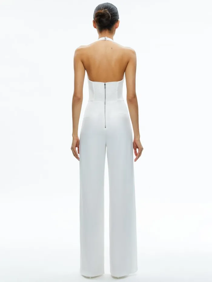 Alice Olivia ROBIN HALTERNECK VEST JUMPSUIT Off White Women Jumpsuits Rompers