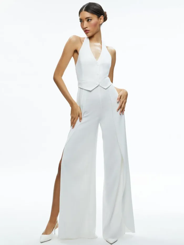 Alice Olivia ROBIN HALTERNECK VEST JUMPSUIT Off White Women Jumpsuits Rompers