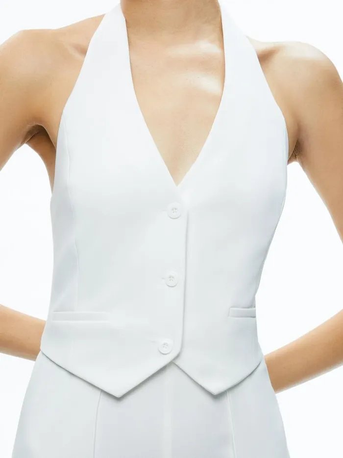 Alice Olivia ROBIN HALTERNECK VEST JUMPSUIT Off White Women Jumpsuits Rompers