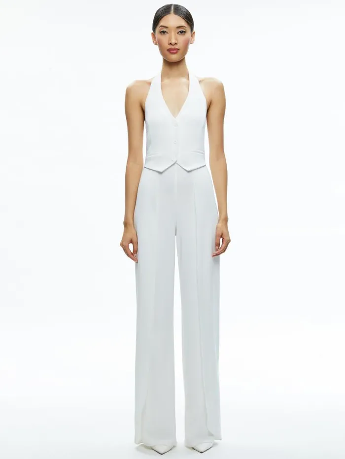 Alice Olivia ROBIN HALTERNECK VEST JUMPSUIT Off White Women Jumpsuits Rompers