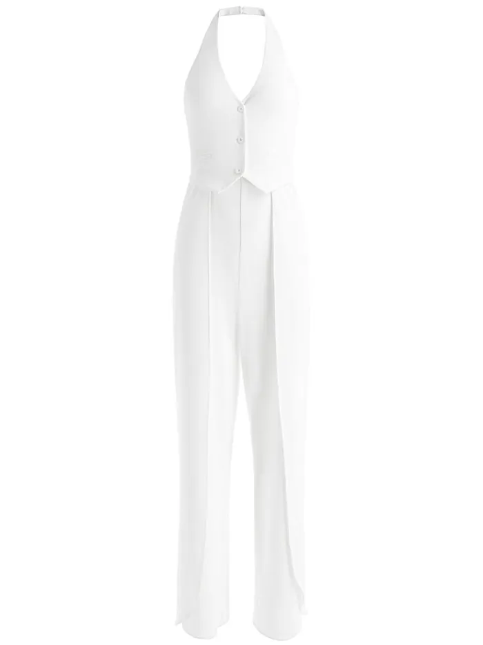 Alice Olivia ROBIN HALTERNECK VEST JUMPSUIT Off White Women Jumpsuits Rompers