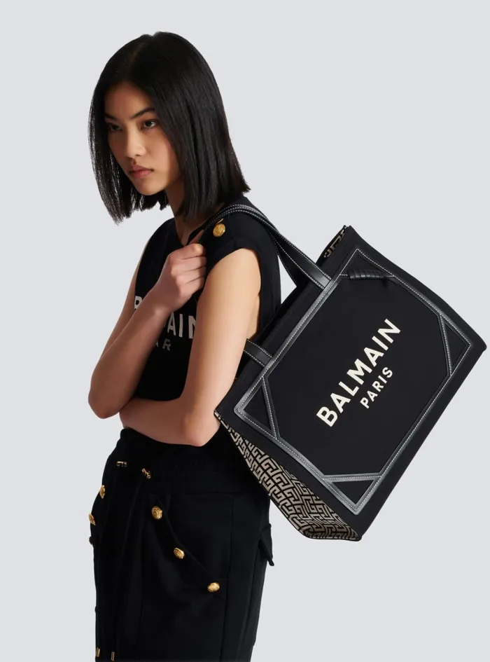 BArmy 42 Monogram Canvas And Leather Tote Bag Black Women Balmain Shoulder Bags