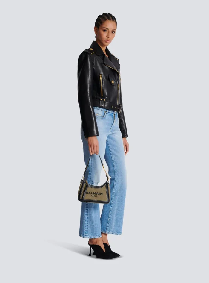 BArmy Canvas Bag With Leather Inserts Khaki Women Balmain Handbags