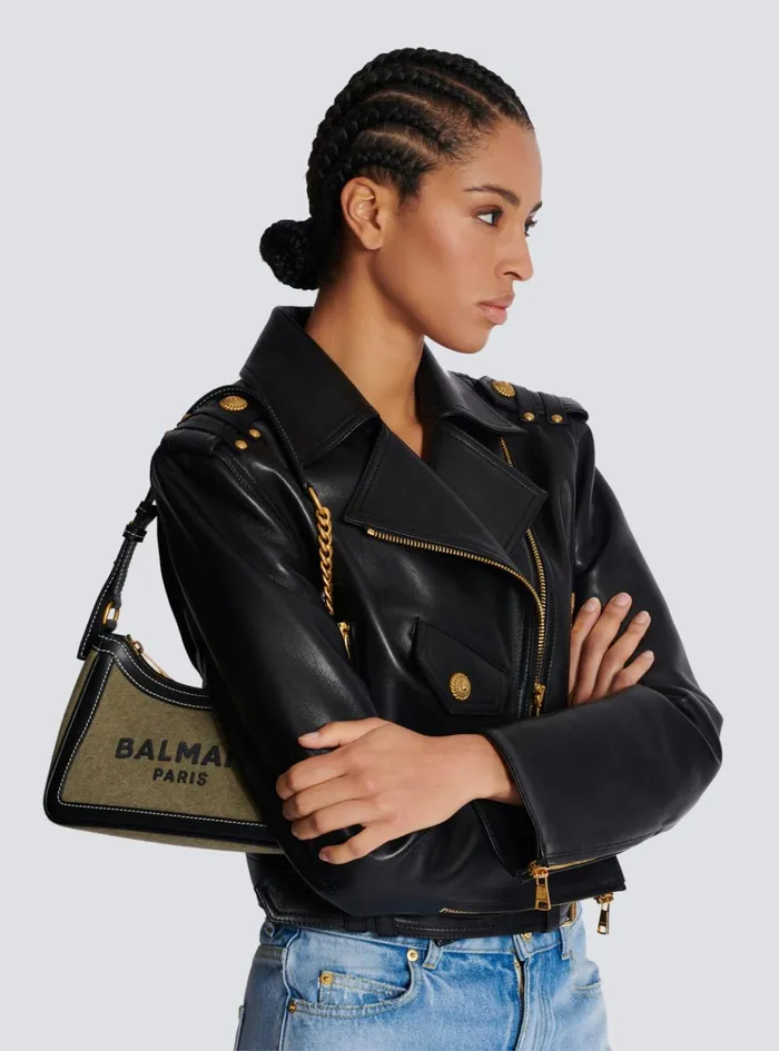 BArmy Canvas Bag With Leather Inserts Khaki Women Balmain Handbags