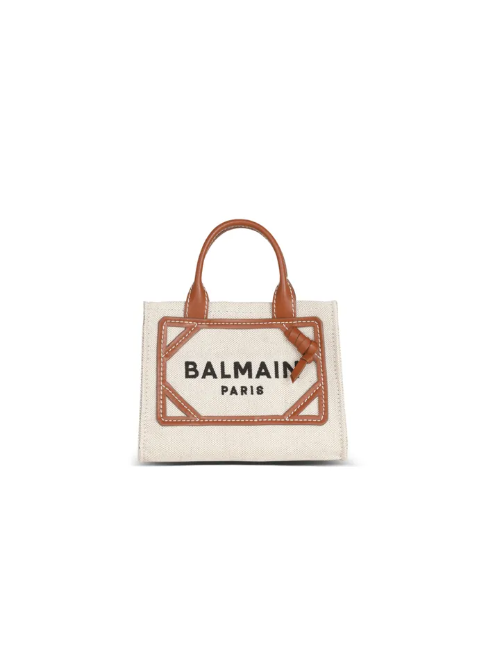 BArmy Mini Canvas Shopping Bag With Leather Inserts Brown Women Balmain Handbags
