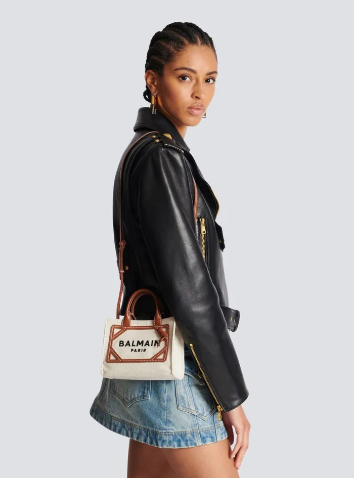 BArmy Mini Canvas Shopping Bag With Leather Inserts Brown Women Balmain Handbags