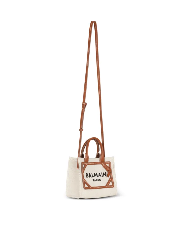 BArmy Mini Canvas Shopping Bag With Leather Inserts Brown Women Balmain Handbags