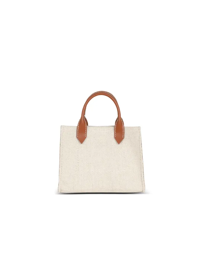 BArmy Mini Canvas Shopping Bag With Leather Inserts Brown Women Balmain Handbags