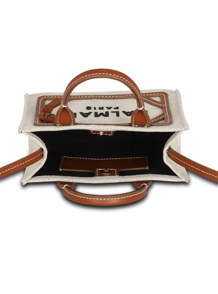 BArmy Mini Canvas Shopping Bag With Leather Inserts Brown Women Balmain Handbags