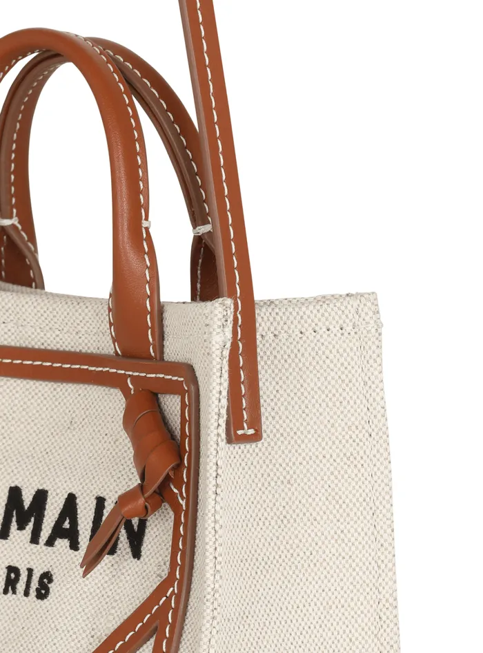 BArmy Mini Canvas Shopping Bag With Leather Inserts Brown Women Balmain Handbags