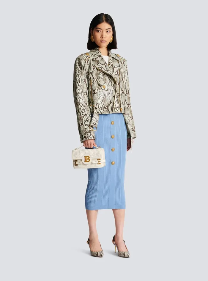 BBuzz 24 Monogrammed Grained Leather Bag Beige Women Balmain Handbags