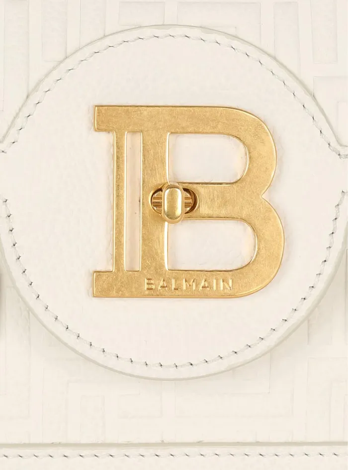 BBuzz 24 Monogrammed Grained Leather Bag Beige Women Balmain Handbags
