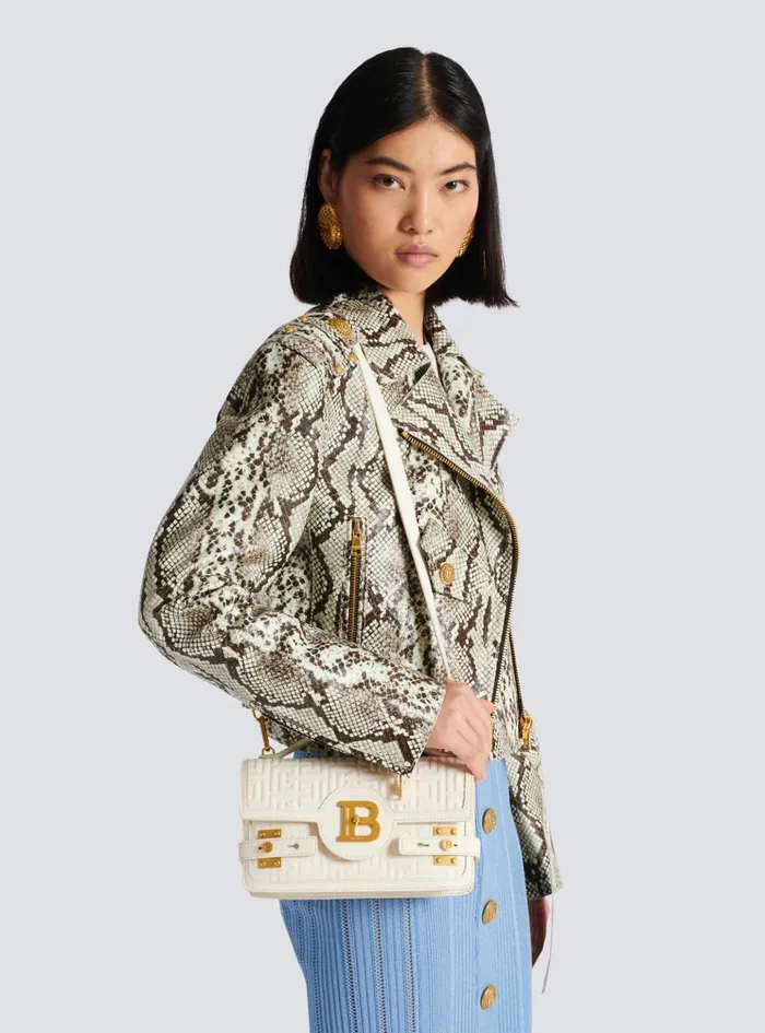 BBuzz 24 Monogrammed Grained Leather Bag Beige Women Balmain Handbags