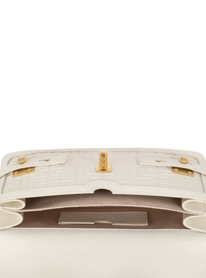 BBuzz 24 Monogrammed Grained Leather Bag Beige Women Balmain Handbags