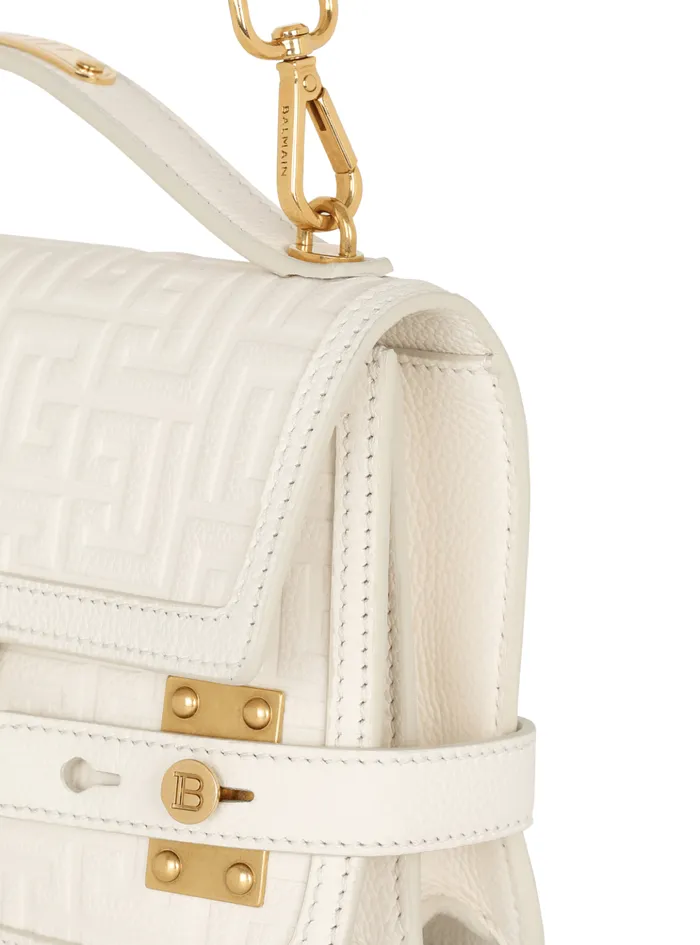 BBuzz 24 Monogrammed Grained Leather Bag Beige Women Balmain Handbags
