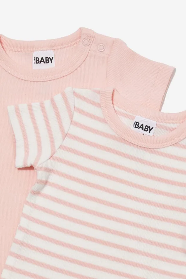Baby Rompers and All In Ones Cotton On 2 Pack Essentials Short Sleeve Bubbysuit Pinky