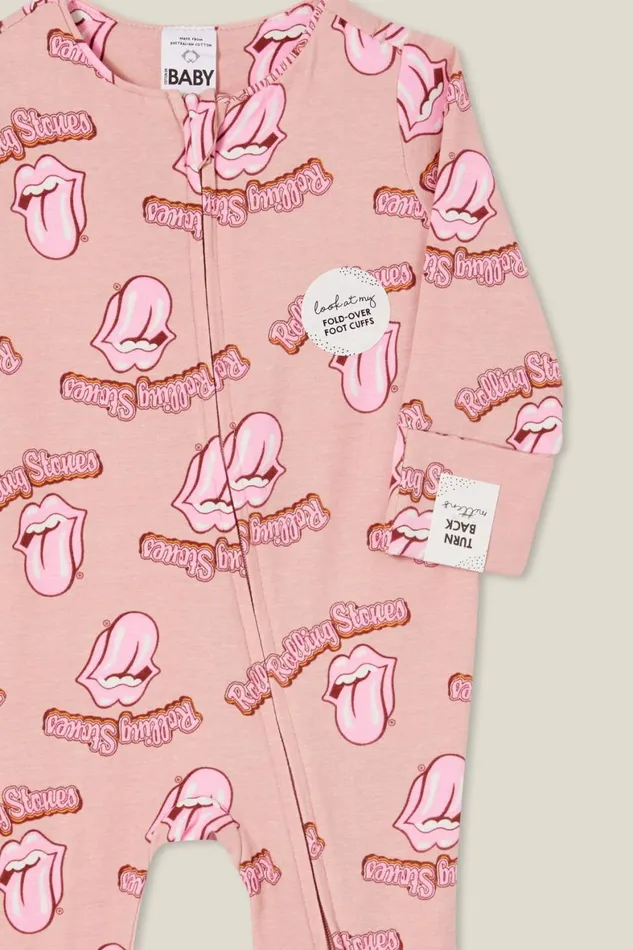 Baby Rompers and All In Ones Cotton On The Billie Long Sleeve Zip Romper License Lcn Bra Zephyrrolling Stones Logo