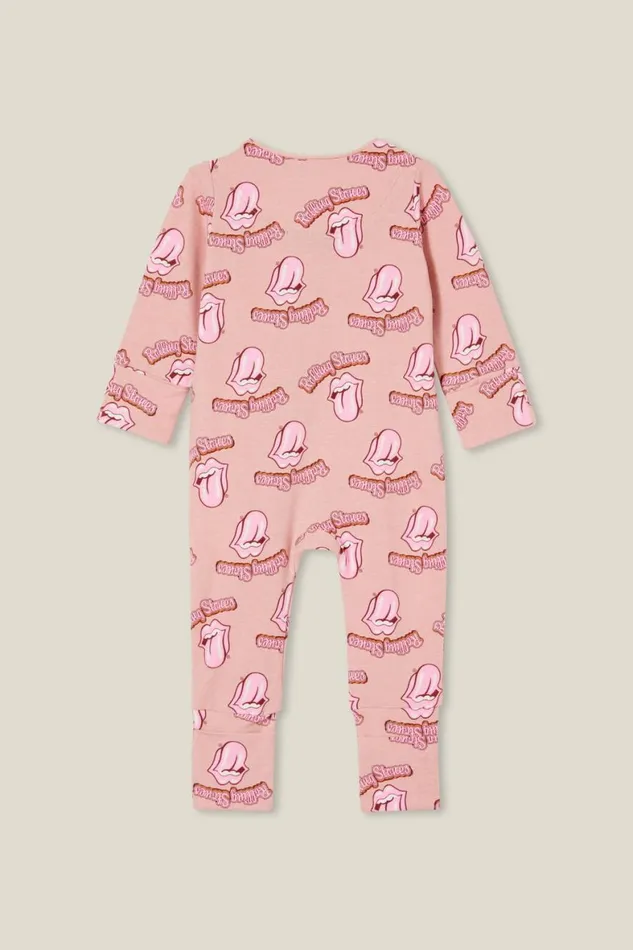 Baby Rompers and All In Ones Cotton On The Billie Long Sleeve Zip Romper License Lcn Bra Zephyrrolling Stones Logo