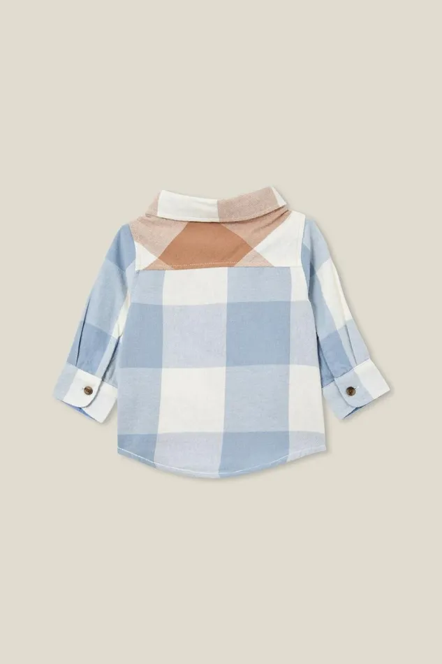 Baby Tops Jackets and Sweaters Cotton On Baby Rugged Shirt Taupy Browndusty Blue Splice Plaid
