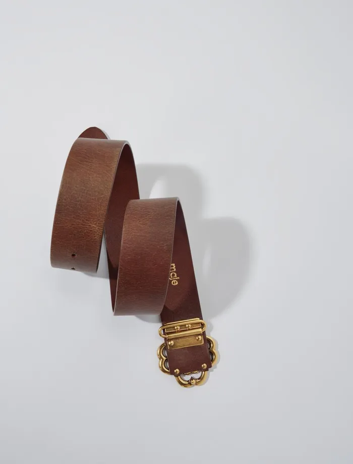 Belts Women Maje Distressed Leather Clover Belt Old Brown