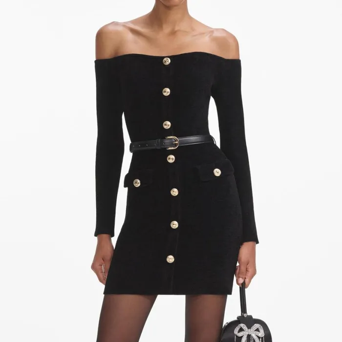 Black Chenille Knit Mini Dress Women Self Portrait Dresses Black Chenille Knit Mini Dress Women Self Portrait Dresses