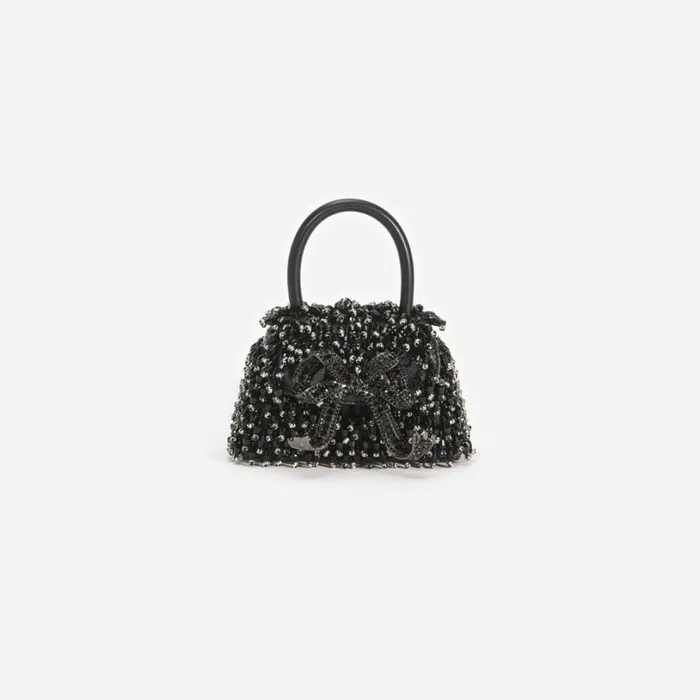 Black Embellished Micro Bow Bag Women Self Portrait Micro