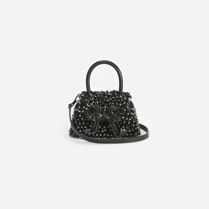 Black Embellished Micro Bow Bag Women Self Portrait Micro