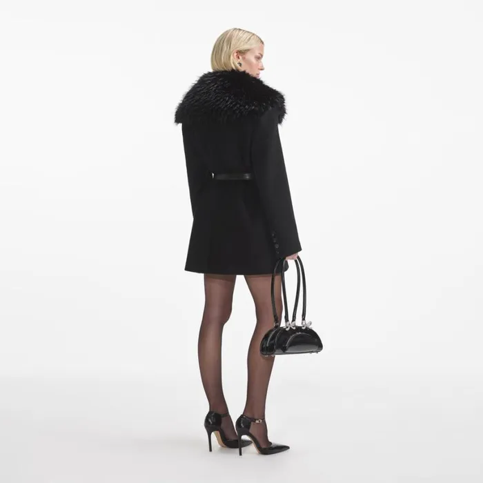 Black Faux Fur Collar Coat Women Self Portrait Outerwear