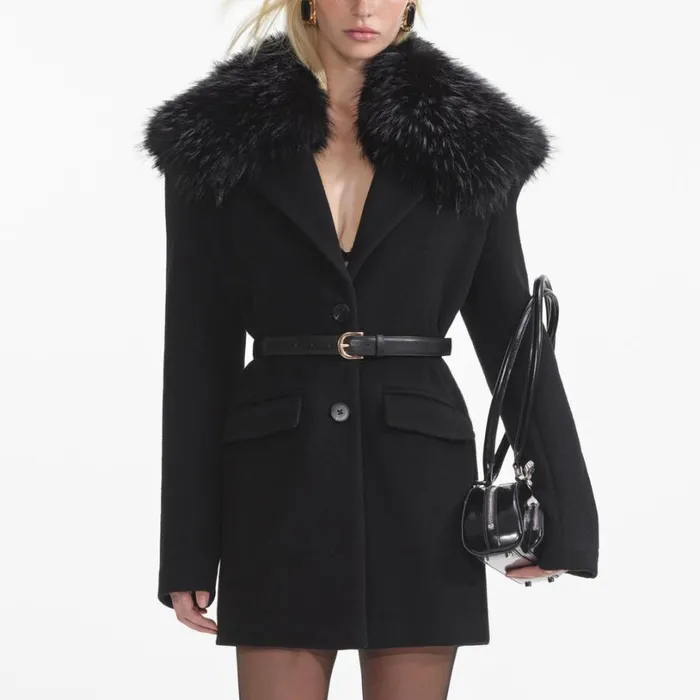 Black Faux Fur Collar Coat Women Self Portrait Outerwear