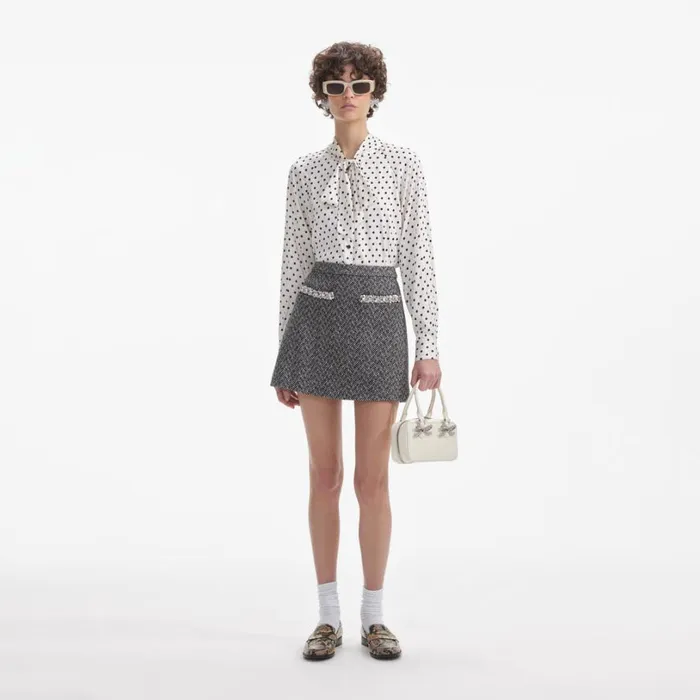 Black Herringbone Mini Skirt Women Self Portrait Bottoms