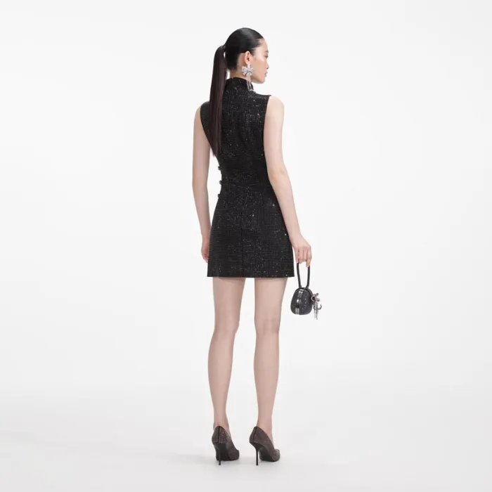 Black Rhinestone Crepe Mini Dress Women Self Portrait Dresses Black Rhinestone Crepe Mini Dress Women Self Portrait Dresses