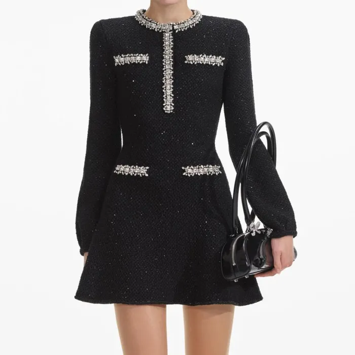 Black Sequin Knit Mini Dress Women Self Portrait Dresses
