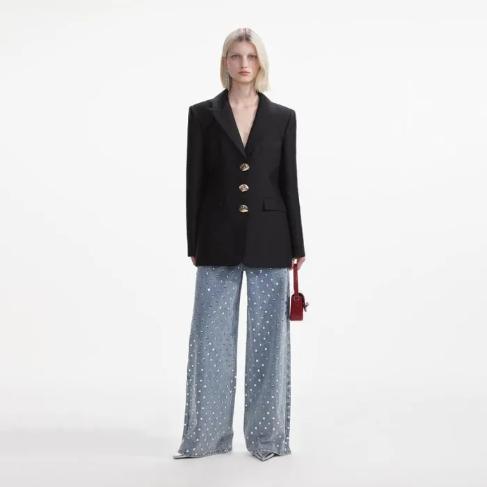 Black Taffeta Blazer Women Self Portrait Outerwear