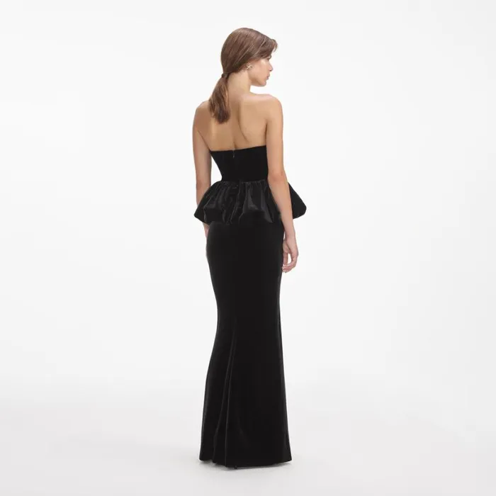 Black Velvet Peplum Maxi Dress Women Self Portrait Dresses Black Velvet Peplum Maxi Dress Women Self Portrait Dresses
