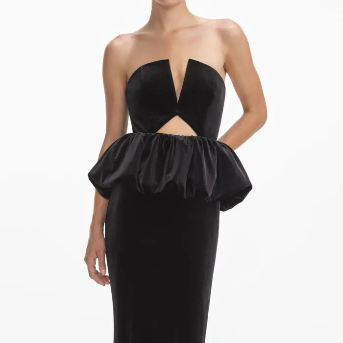 Black Velvet Peplum Maxi Dress Women Self Portrait Dresses Black Velvet Peplum Maxi Dress Women Self Portrait Dresses
