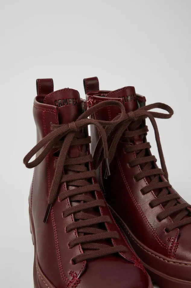 Boots Women Camper Brutus Burgundy Leather Ankle Boots