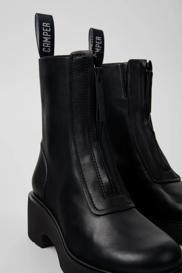 Boots Women Camper Milah Black Leather Zip Boots