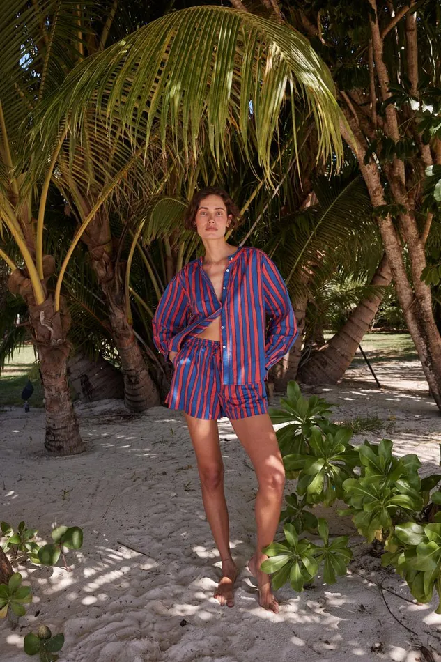 Bottoms Shop Natalie Martin JASPER SHORT Batik Stripe Blood Orange