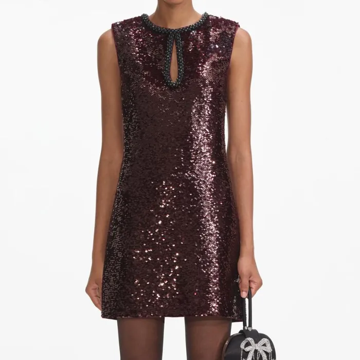 Burgundy Sequin Mini Dress Women Self Portrait Dresses