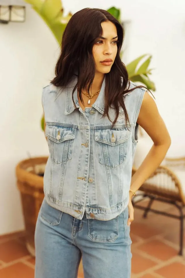 Carter Denim Vest Light Wash Women Bohme Outerwear