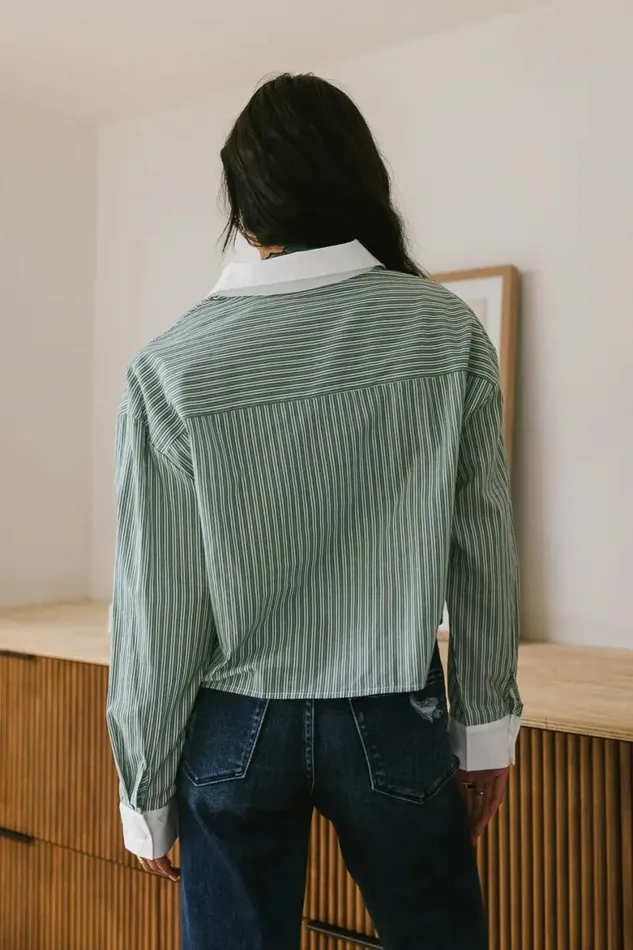 Cassidy Striped Button Up Green Women Bohme Tops