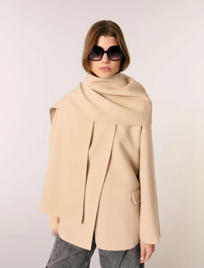Coats Women Maje DoubleFaced Coat With Scarf Beige