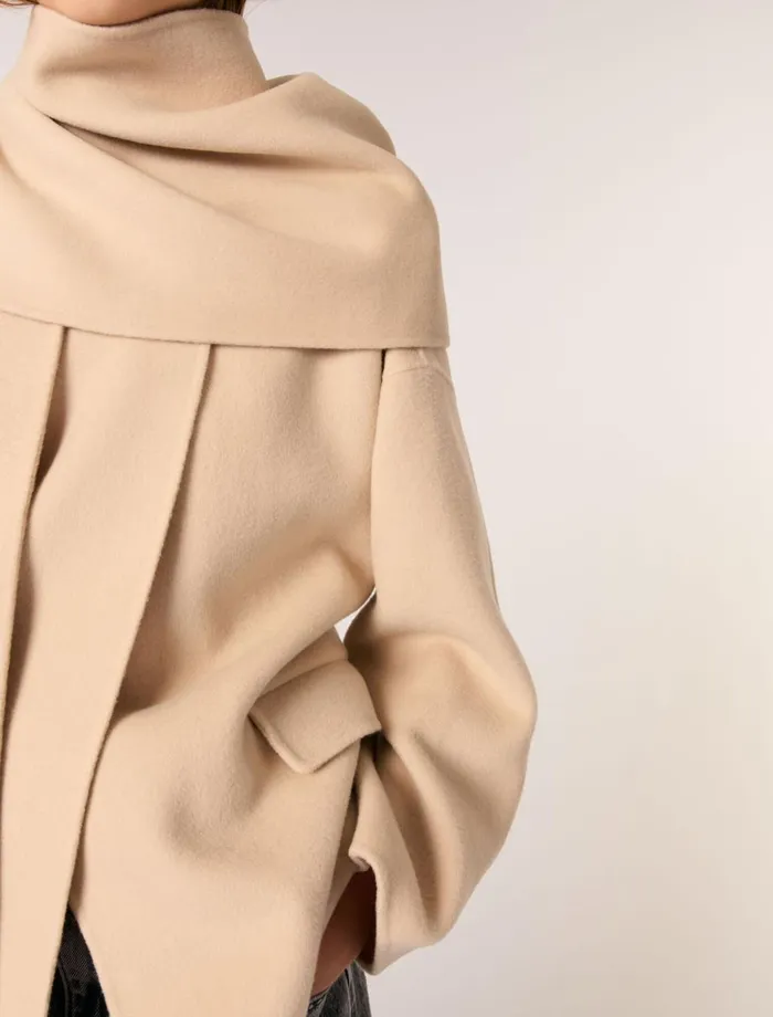 Coats Women Maje DoubleFaced Coat With Scarf Beige
