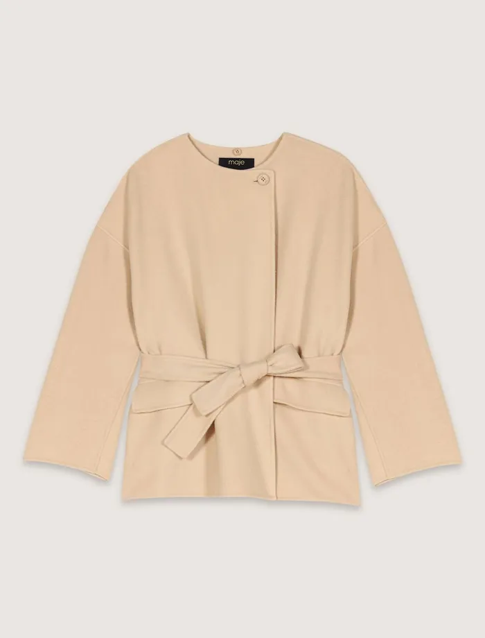 Coats Women Maje DoubleFaced Coat With Scarf Beige