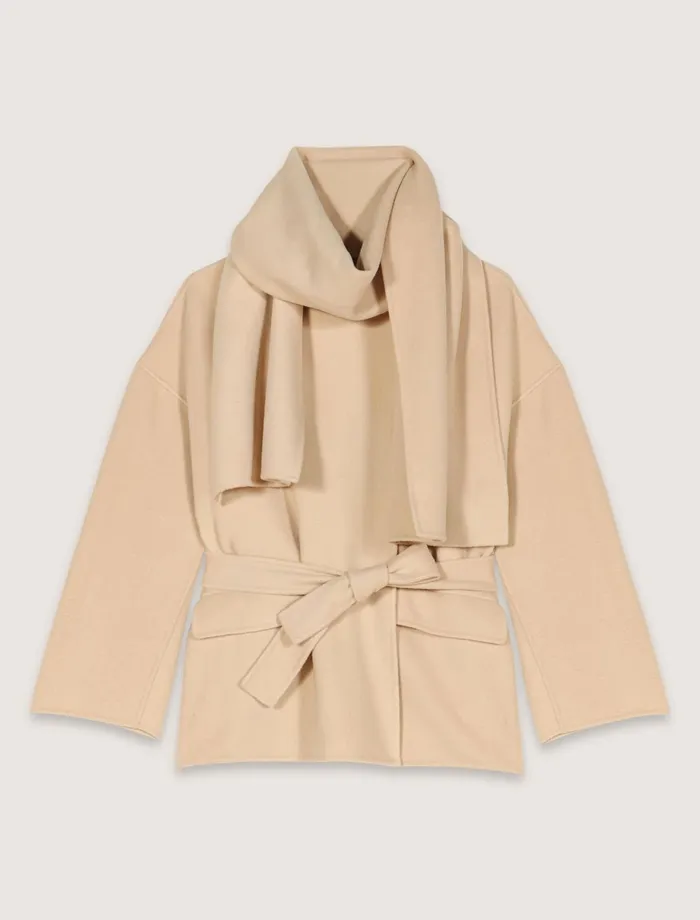 Coats Women Maje DoubleFaced Coat With Scarf Beige