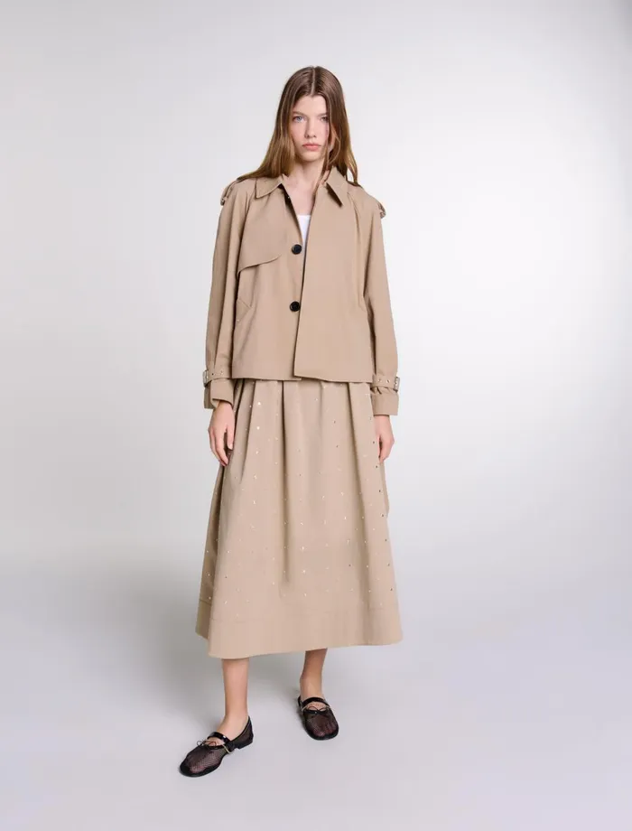 Coats Women Maje Short Studded Trench Coat Beige