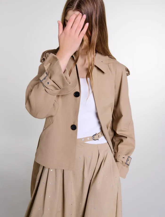 Coats Women Maje Short Studded Trench Coat Beige
