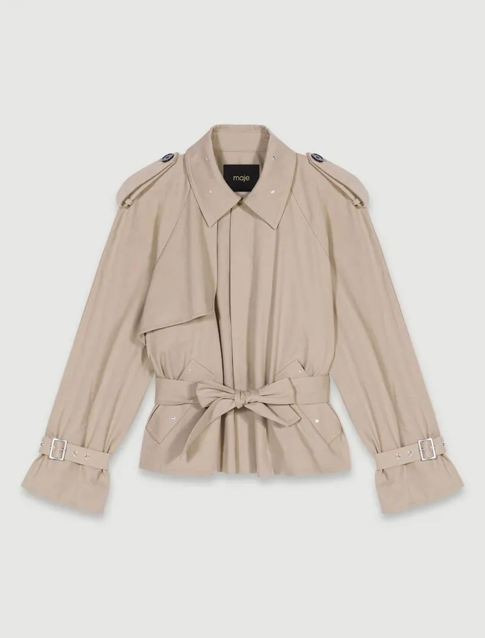 Coats Women Maje Short Studded Trench Coat Beige
