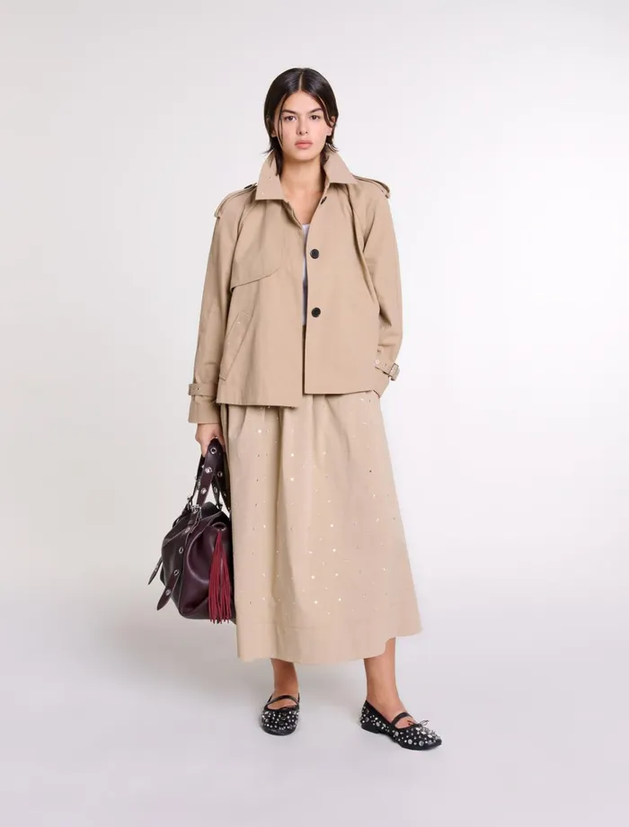 Coats Women Maje Short Studded Trench Coat Beige