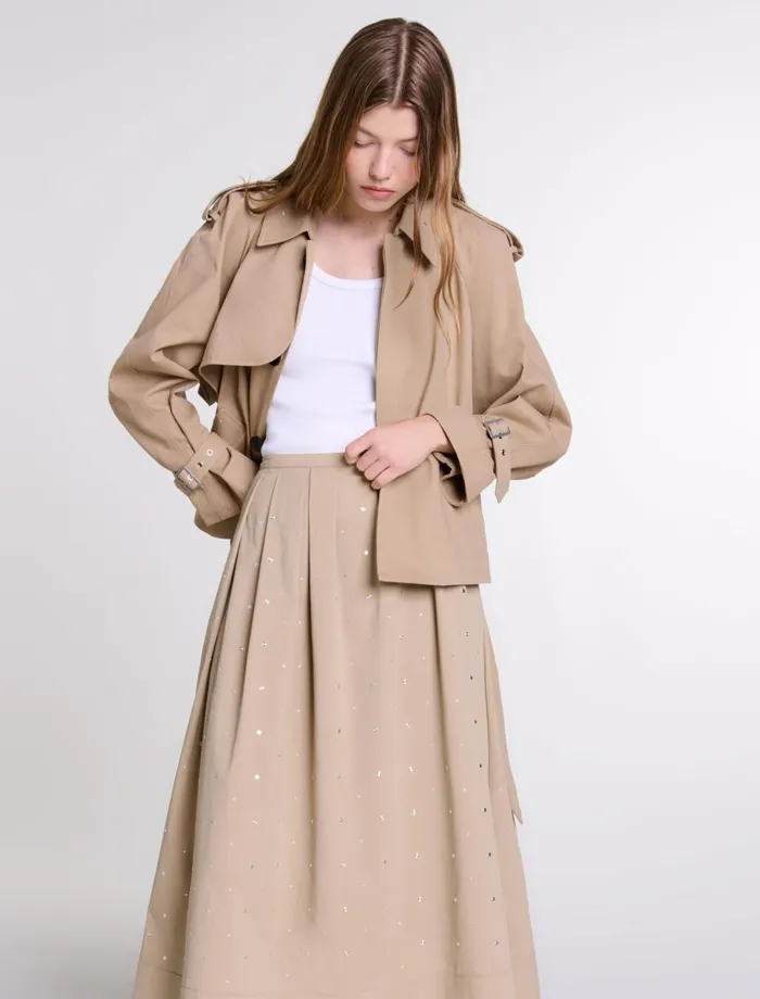 Coats Women Maje Short Studded Trench Coat Beige